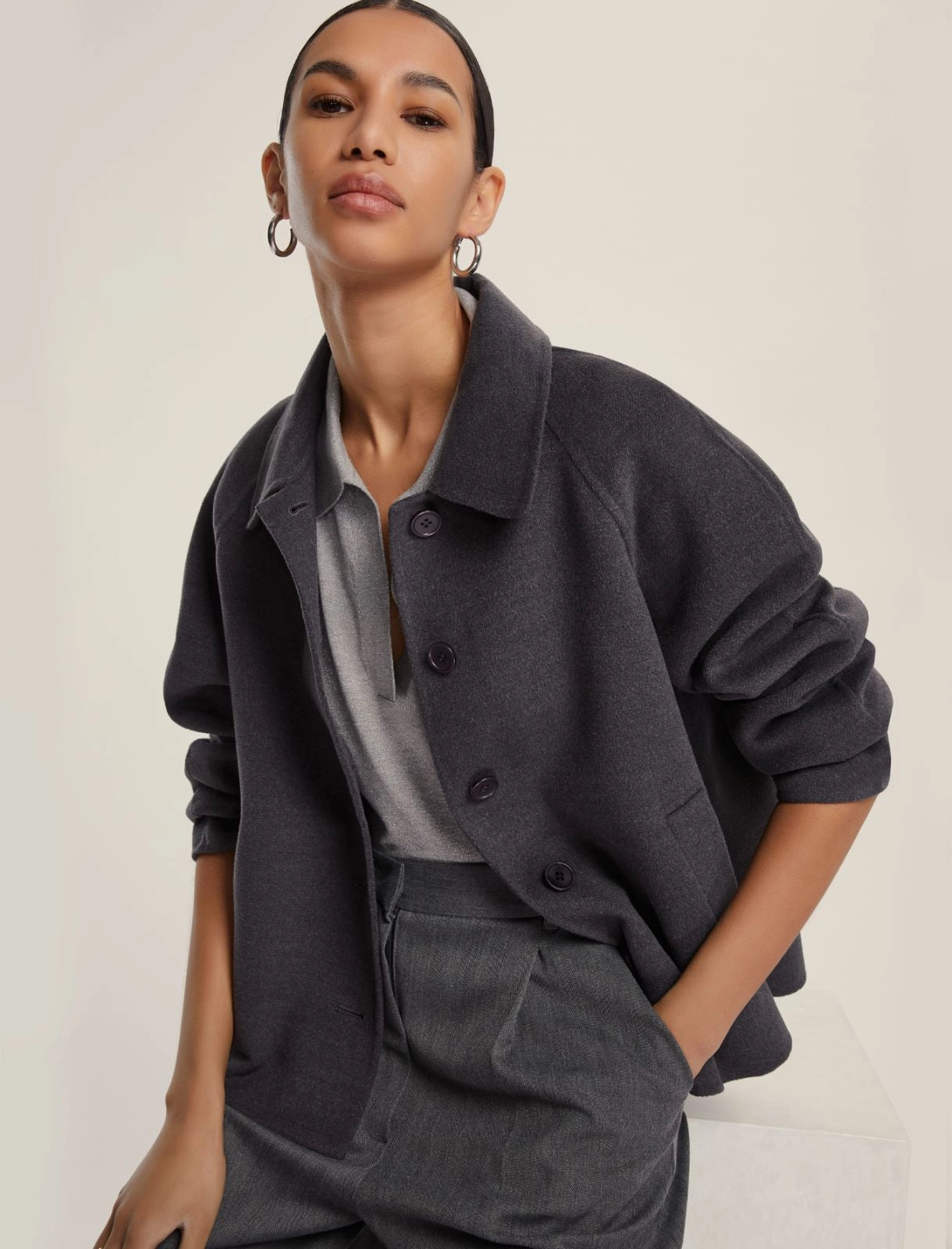 EBM-252508601 CLIP MELANGE GREY WOOL JACKET