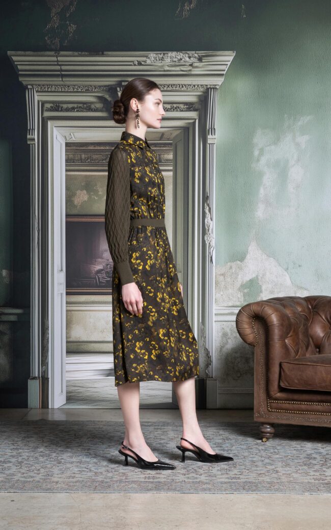 SHS-30 5102/L WINE PRINT&KNIT SLEEVE DRESS