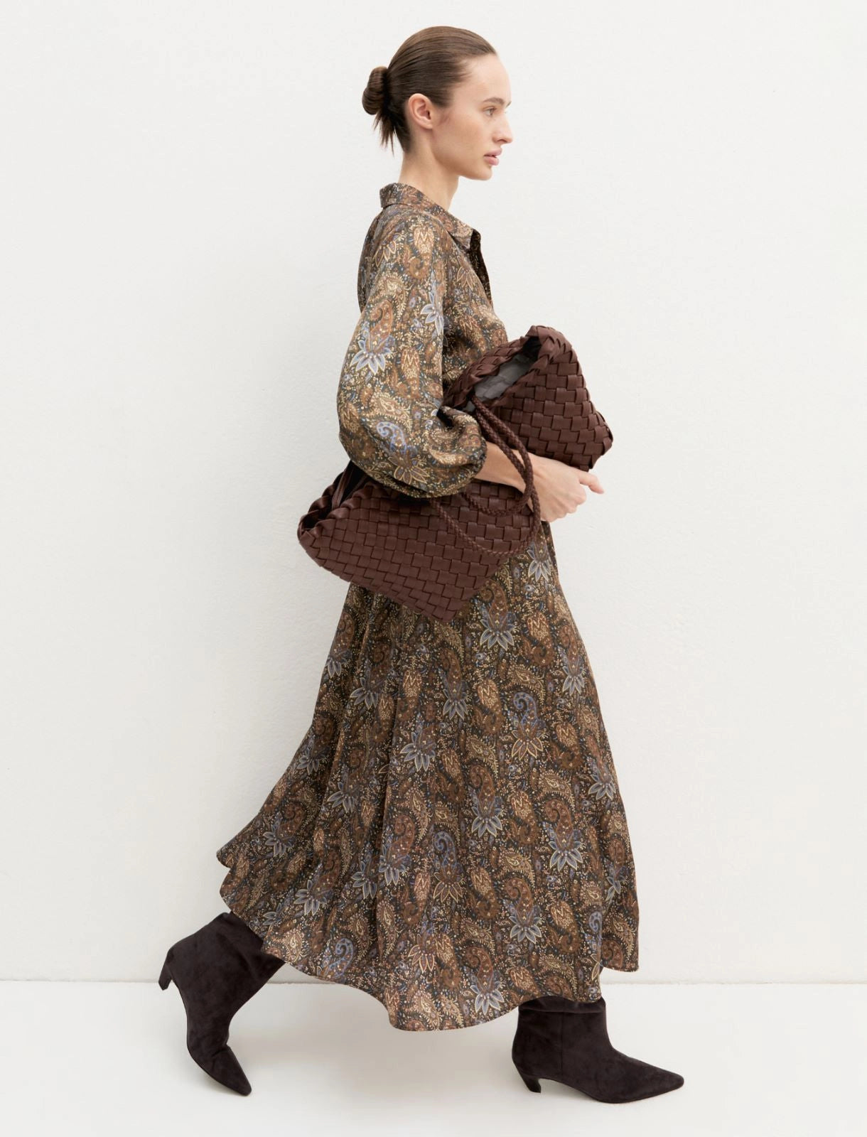 EBM-2625226131 EMMPASSO BROWN PRINTED SHIRT DRESS