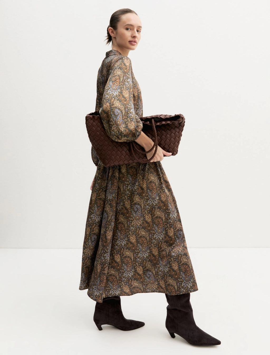 EBM-2625226131 EMMPASSO BROWN PRINTED SHIRT DRESS