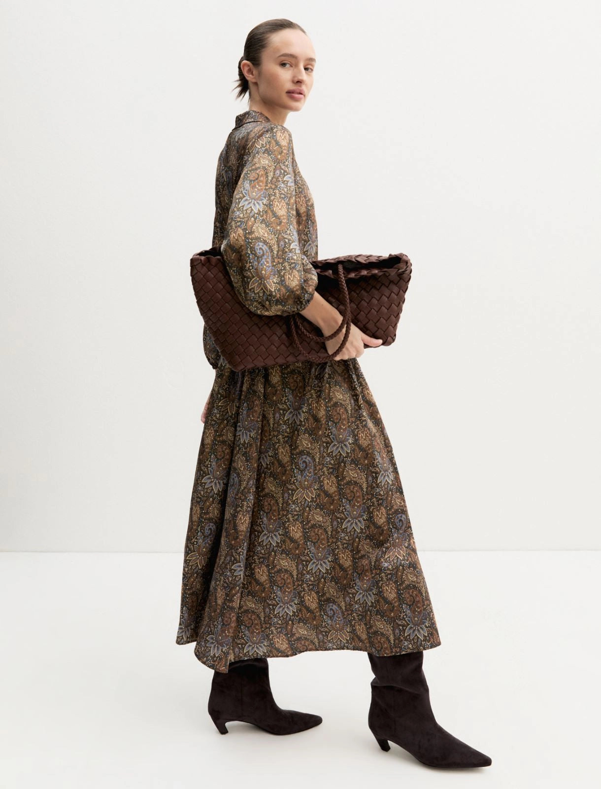 EBM-2625226131 EMMPASSO BROWN PRINTED SHIRT DRESS