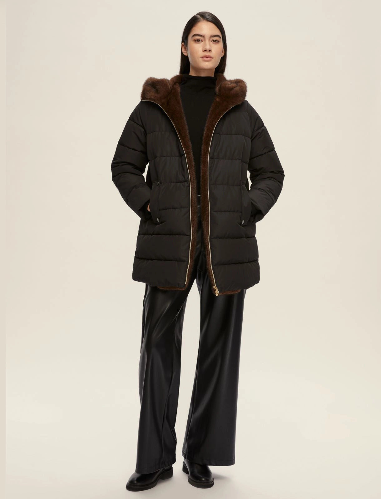 EBM-252548619 GEBEL BLACK 3/4 PUFFER JACKET