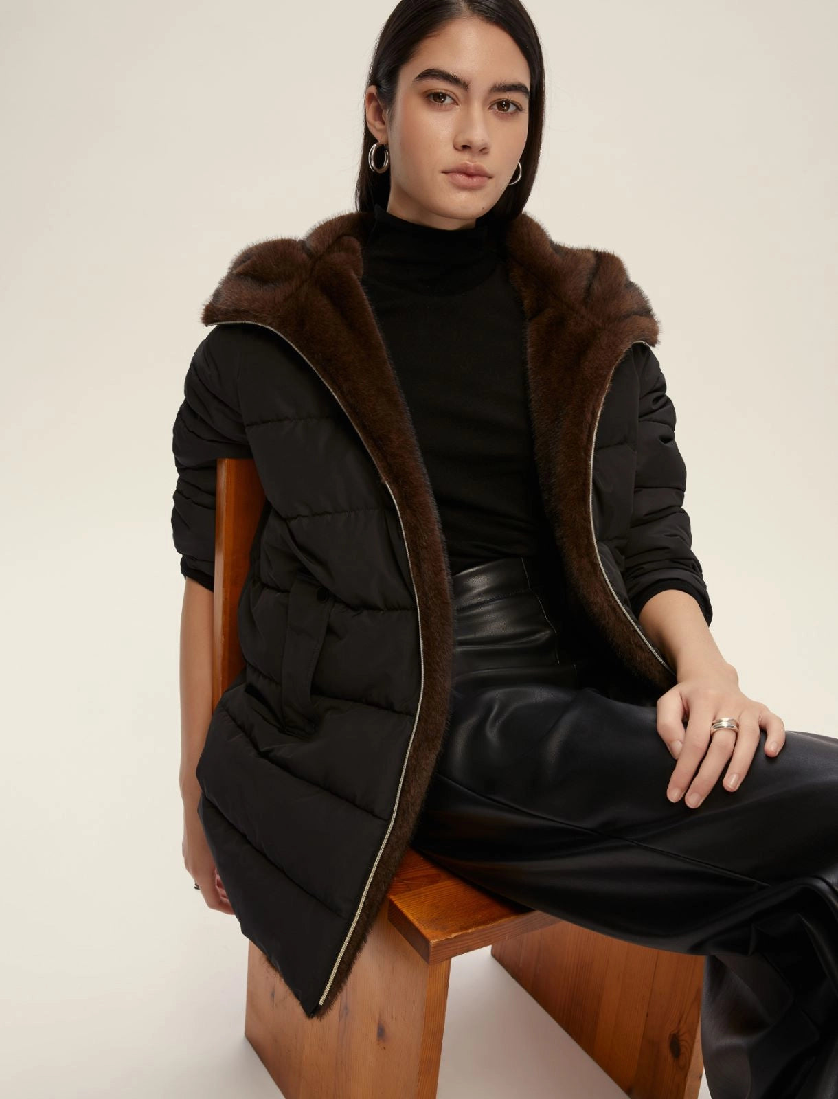 EBM-252548619 GEBEL BLACK 3/4 PUFFER JACKET