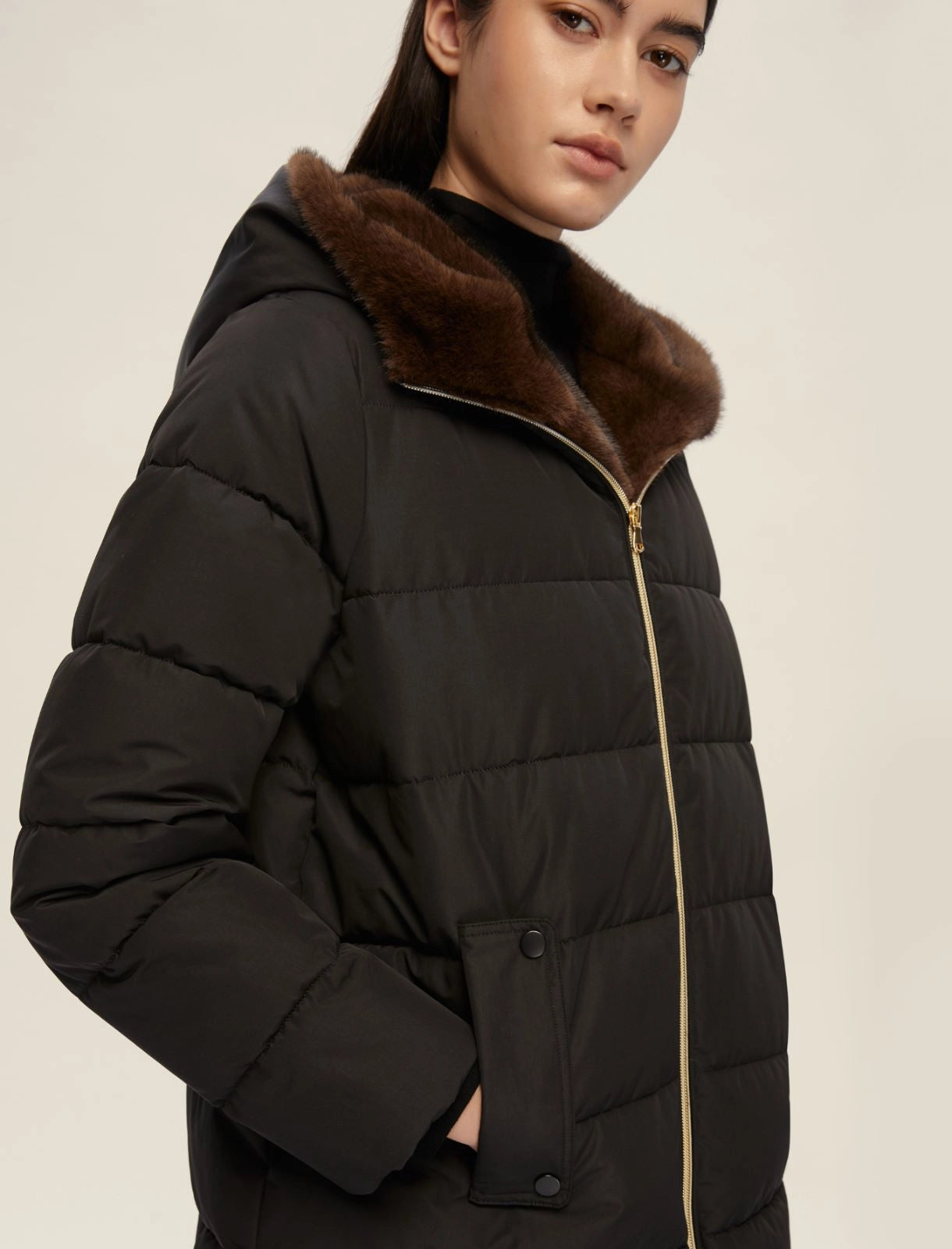 EBM-252548619 GEBEL BLACK 3/4 PUFFER JACKET