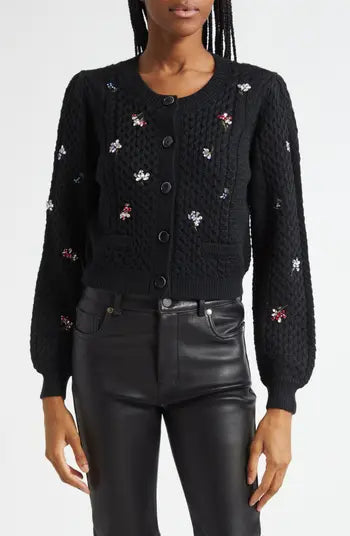 CQS-ZK112910170Z BLACK RASA DIAMOND FLORAL CARDIGAN