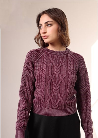 KTL-564 PLUM CABLE KNIT TOP
