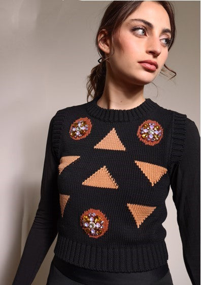 KTL-565 BLACK&ORANGE EMBELLISHED VEST
