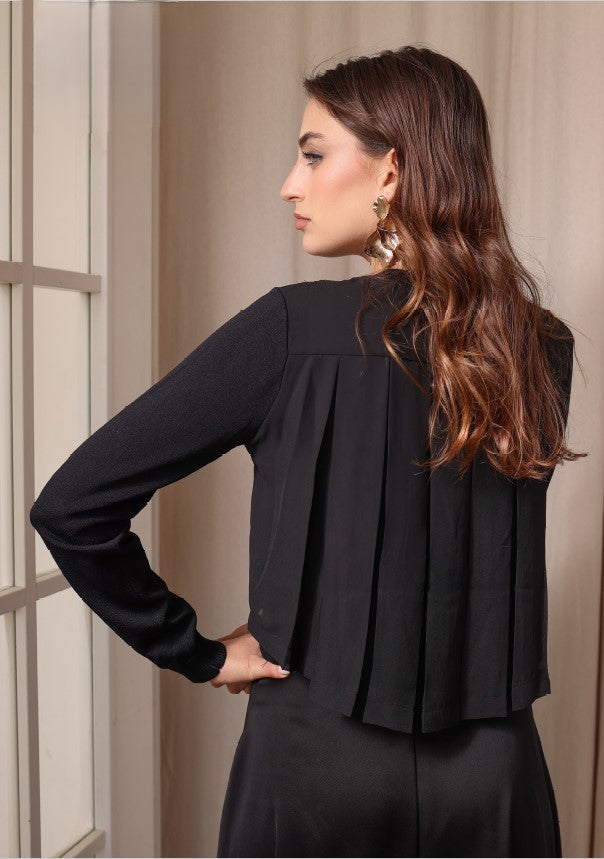 KTL-577 BLACK PLEATED CARDIGAN