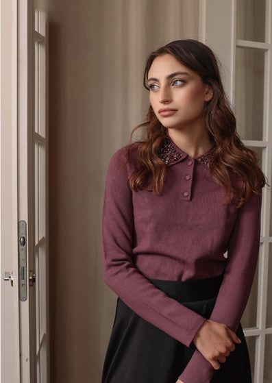 KTL-590T DUSTY PINK STUDDED COLLAR TOP