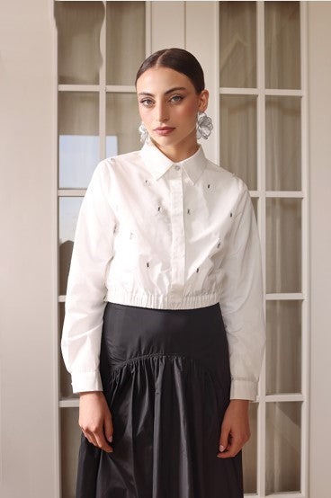 KTL-593 BLACK STUDDED CROP BLOUSE