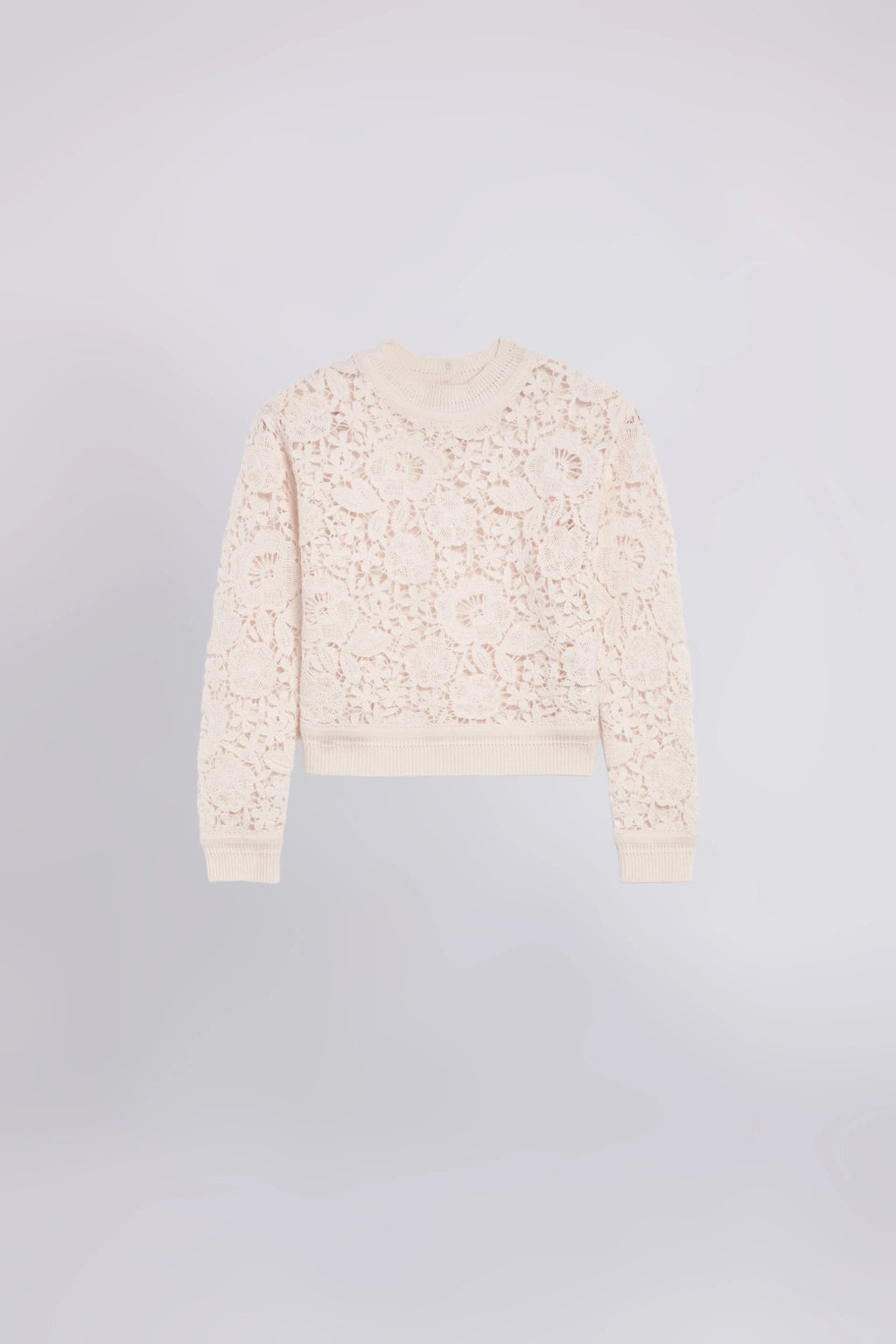 ERF-D49EM051E58 CREAM CROCHET KNIT TOP