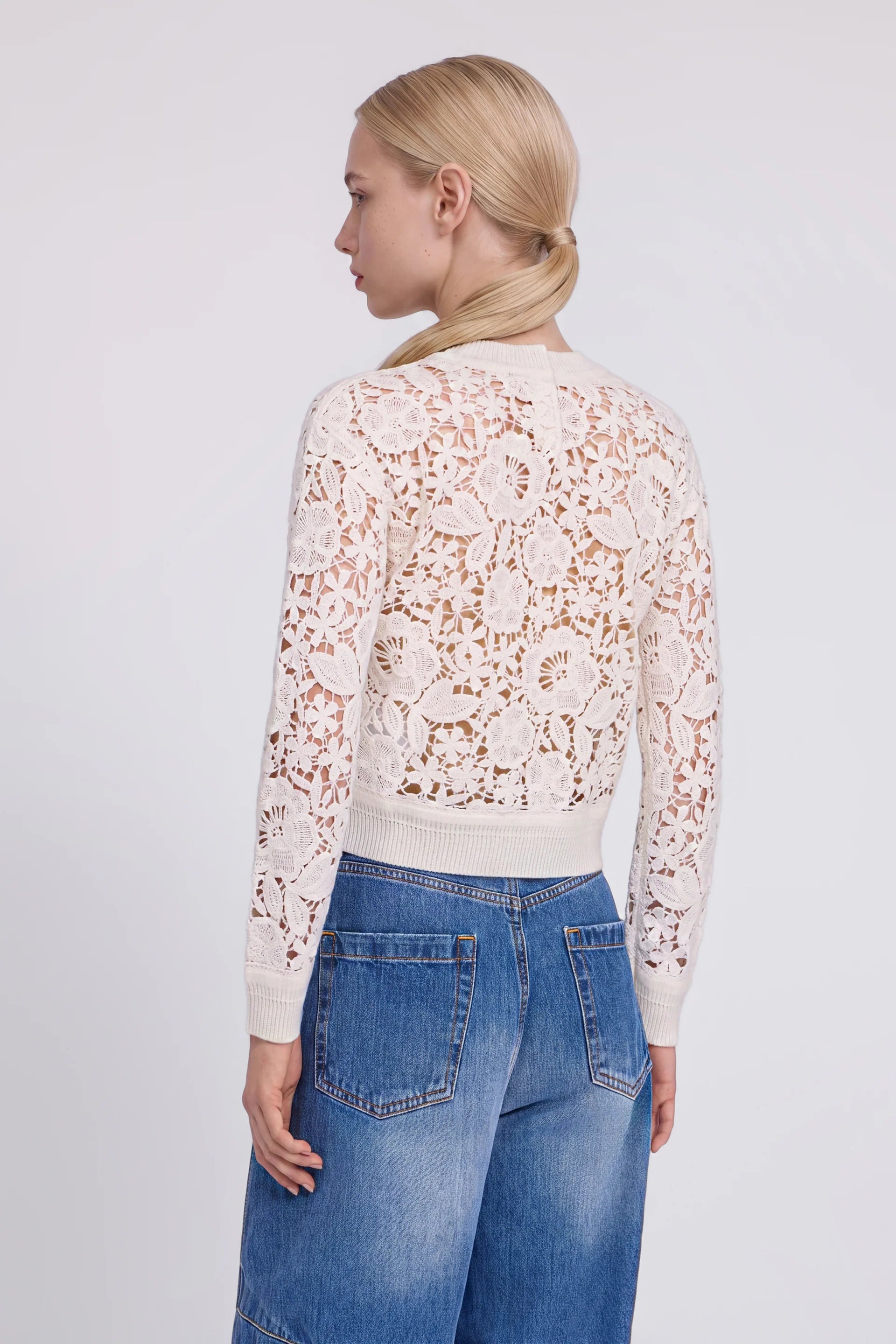 ERF-D49EM051E58 CREAM CROCHET KNIT TOP