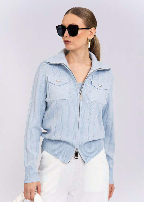 CST-F2541 BLUE ZIP POCKETS TOP