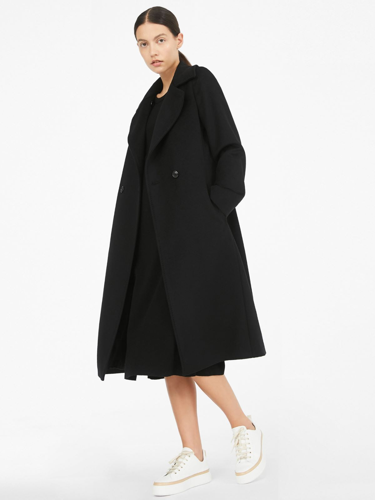 MAX MARA STUDIO 24260161 BCOLLAG BLACK COAT.