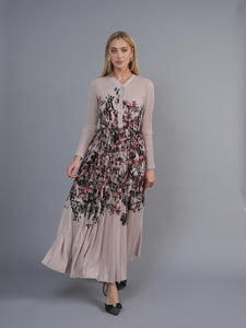 MIKADO-6081 BEIGE FLORAL DRESS