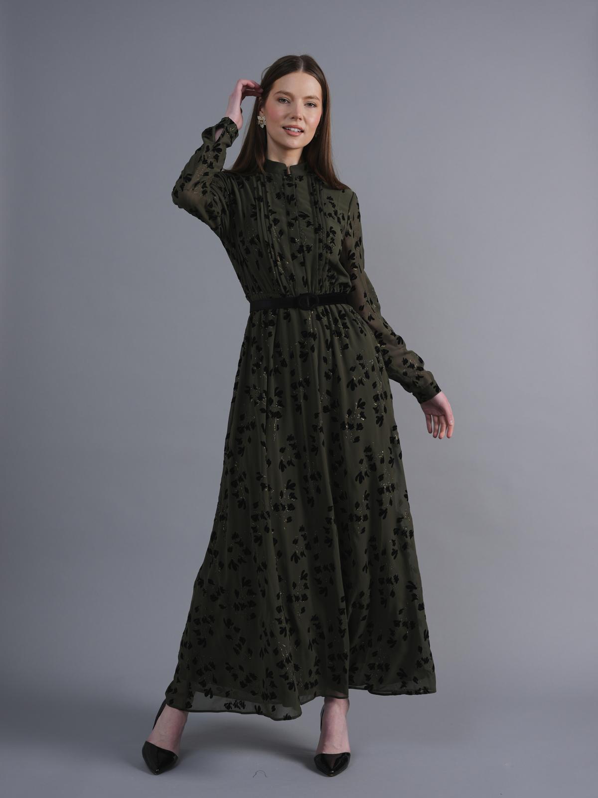 MIK-6082 GREEN&BLACK SPOT DRESS