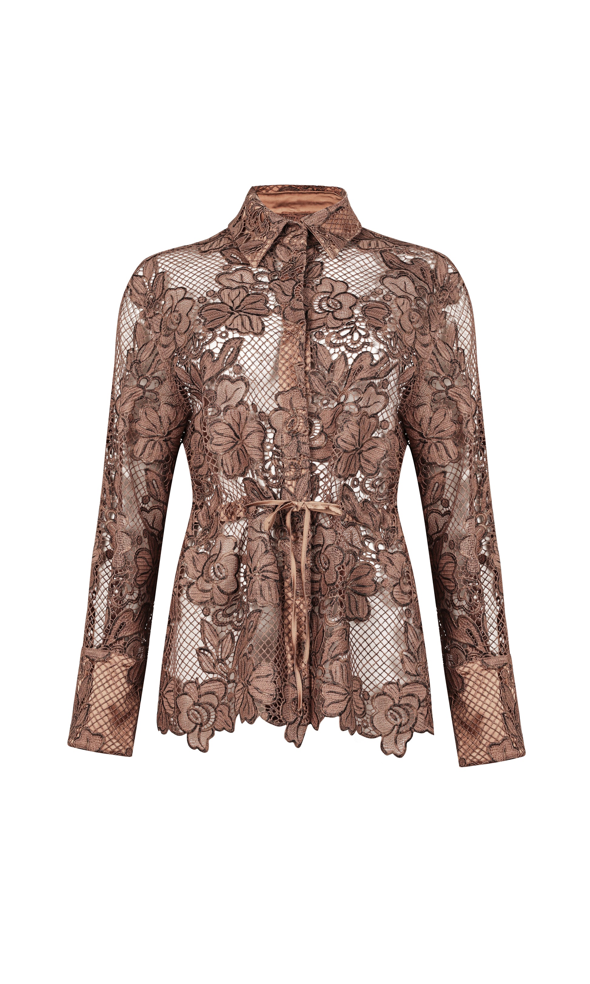 DXT-60843 TAUPE WAISTED TIE BLOUSE