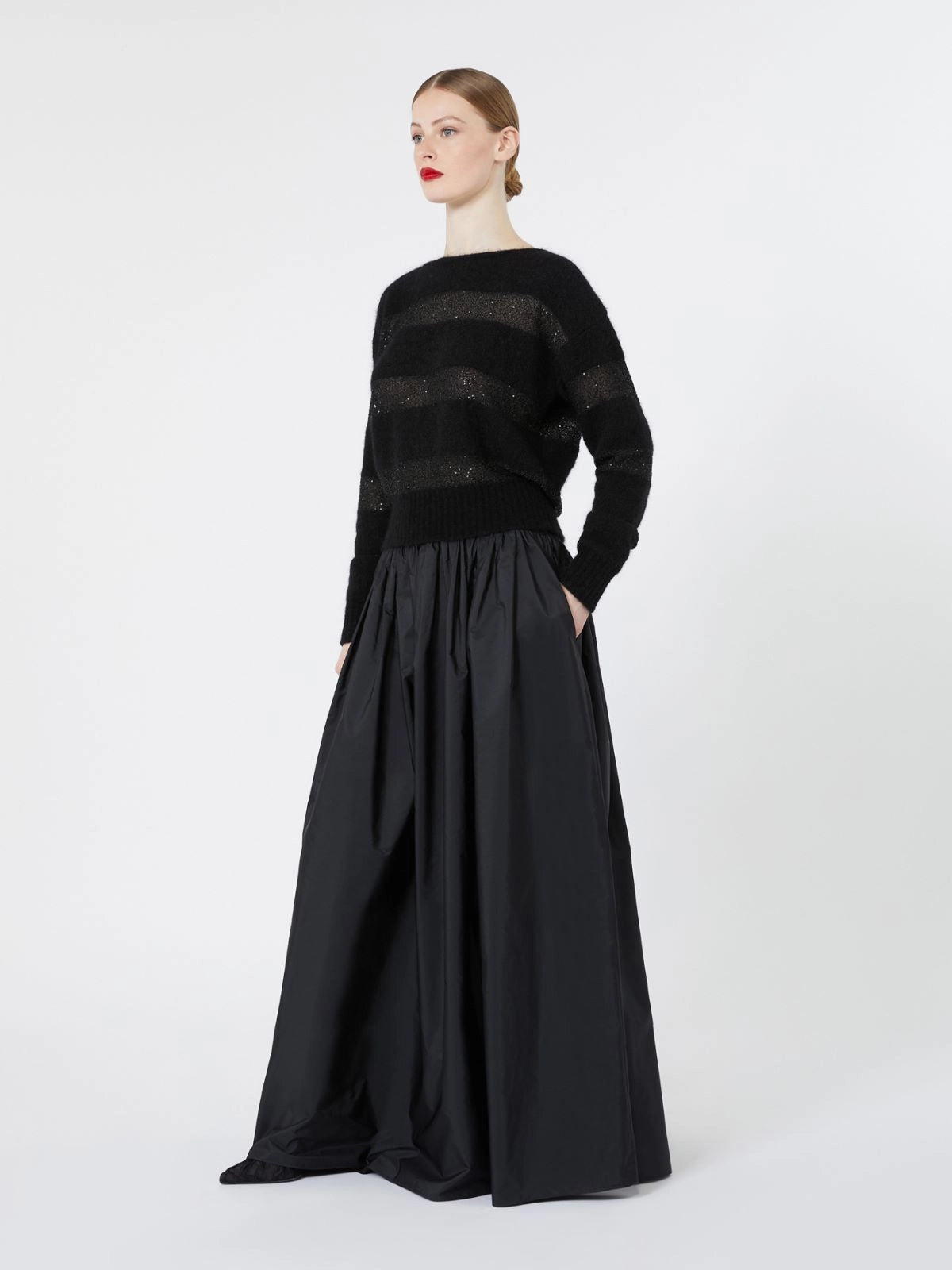 MAX-262610602 MSEEROICO BLACK TAFFETA SKIRT