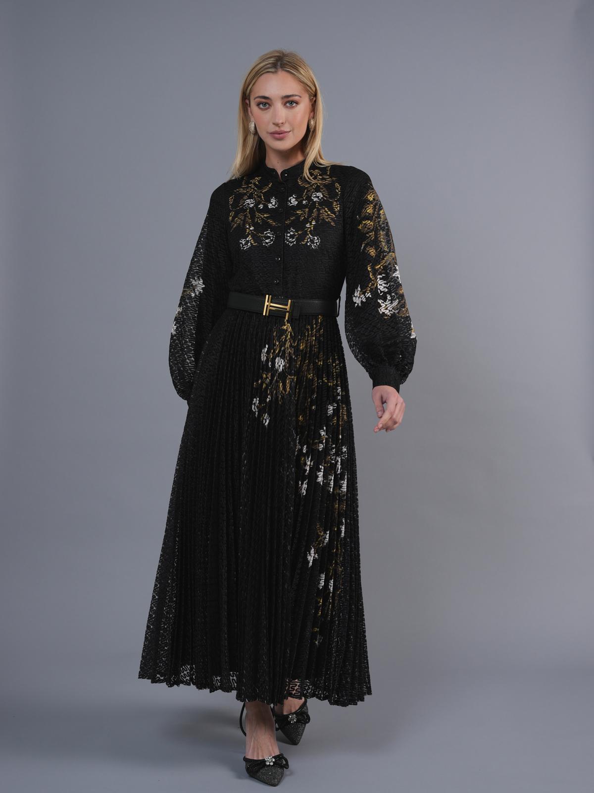 MIK-6122 BLACK&WHITE PLEATED DRESS