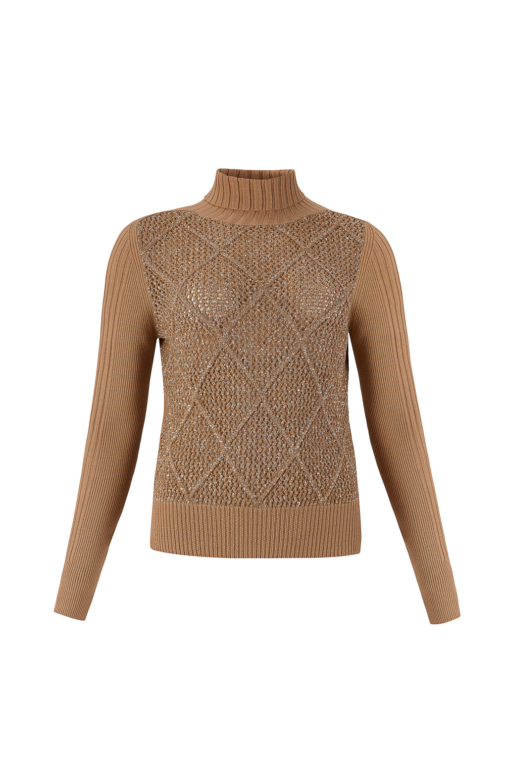 DXT-61632 TAUPE DIAMOND KNIT TOP
