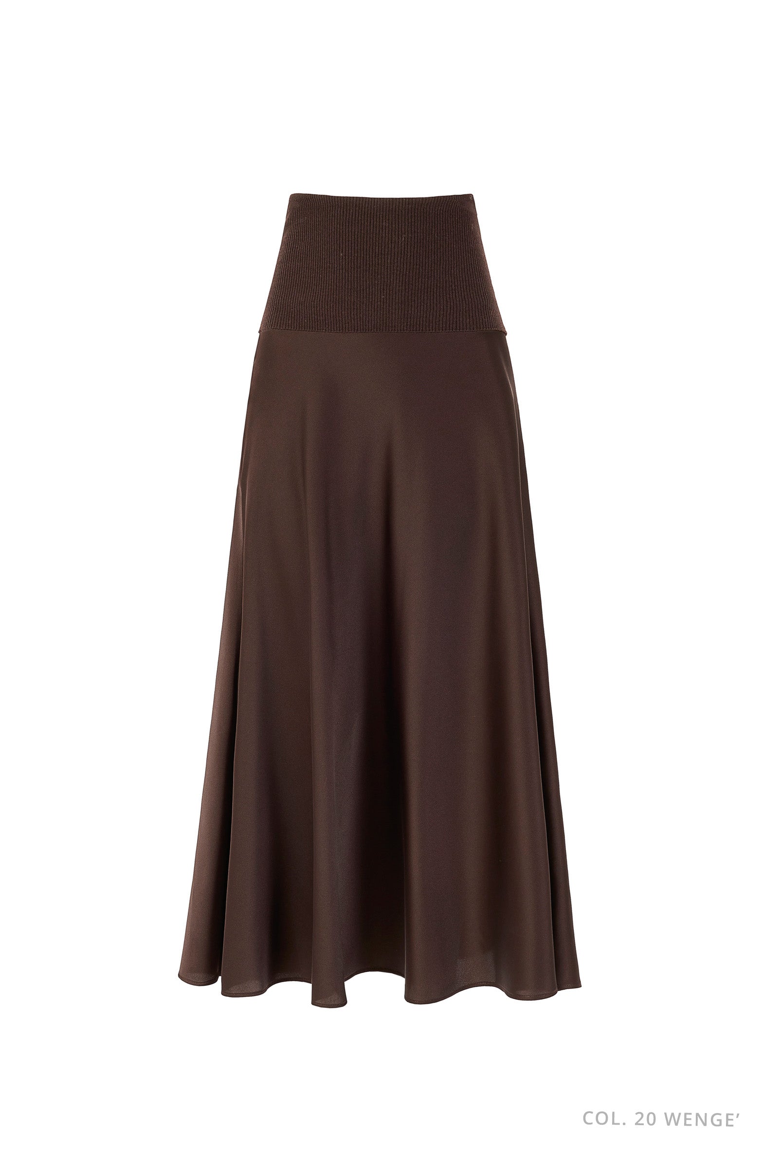 DXT-61704 BROWN KNIT WAIST SATIN SKIRT