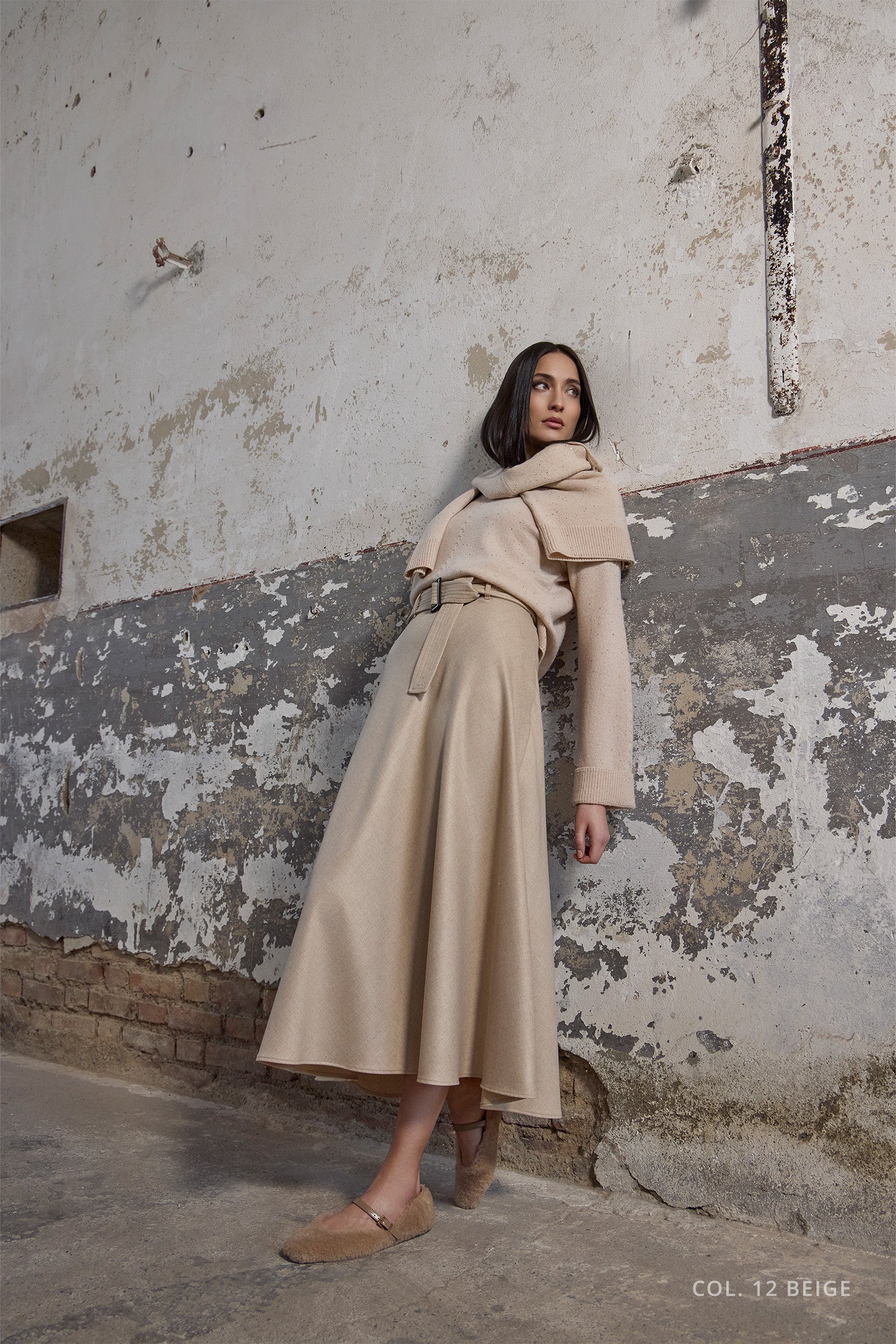 DXT-61763 BEIGE BELT SKIRT