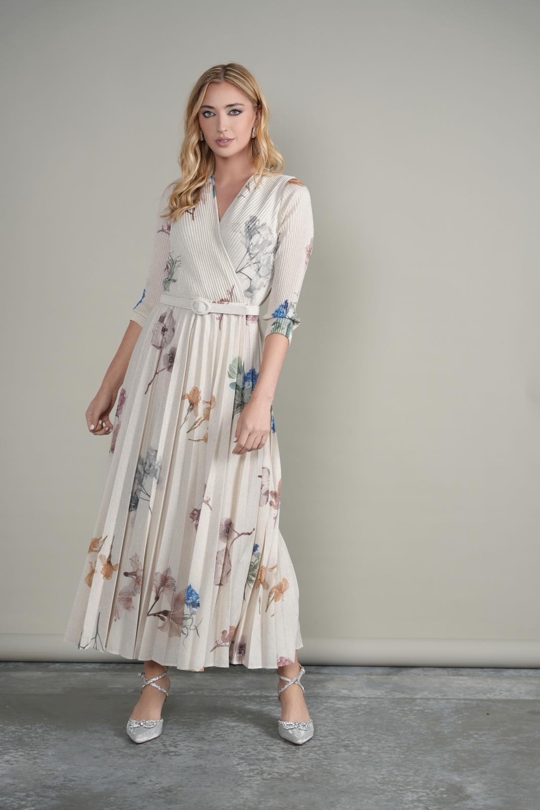 MIK-6184 BEIGE WRAP PRINT DRESS