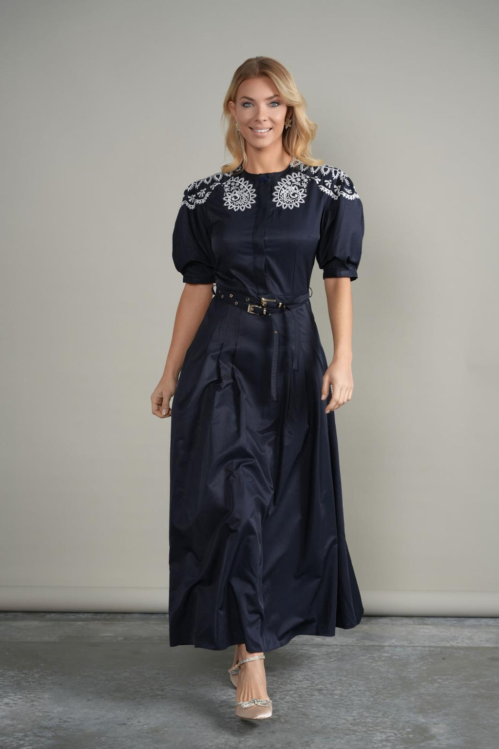 MIK-6226 BLACK&WHITE EMBROIDERED DRESS