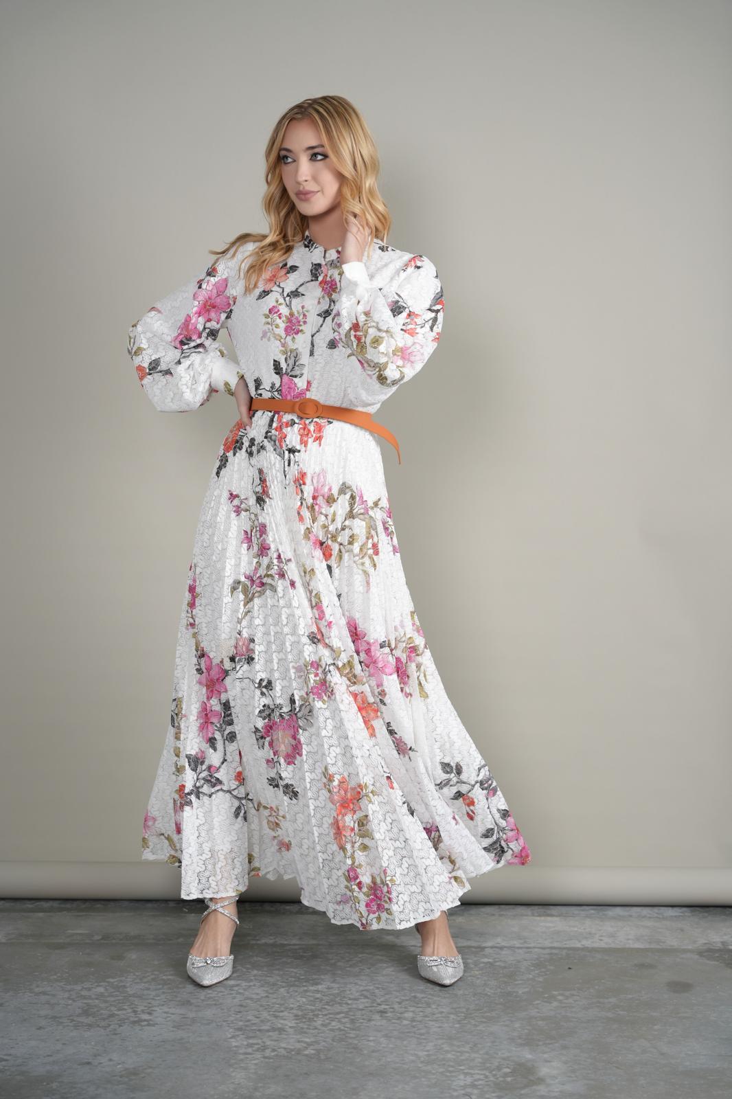 MIK-6240 IVORY&PINK FLORAL DRESS