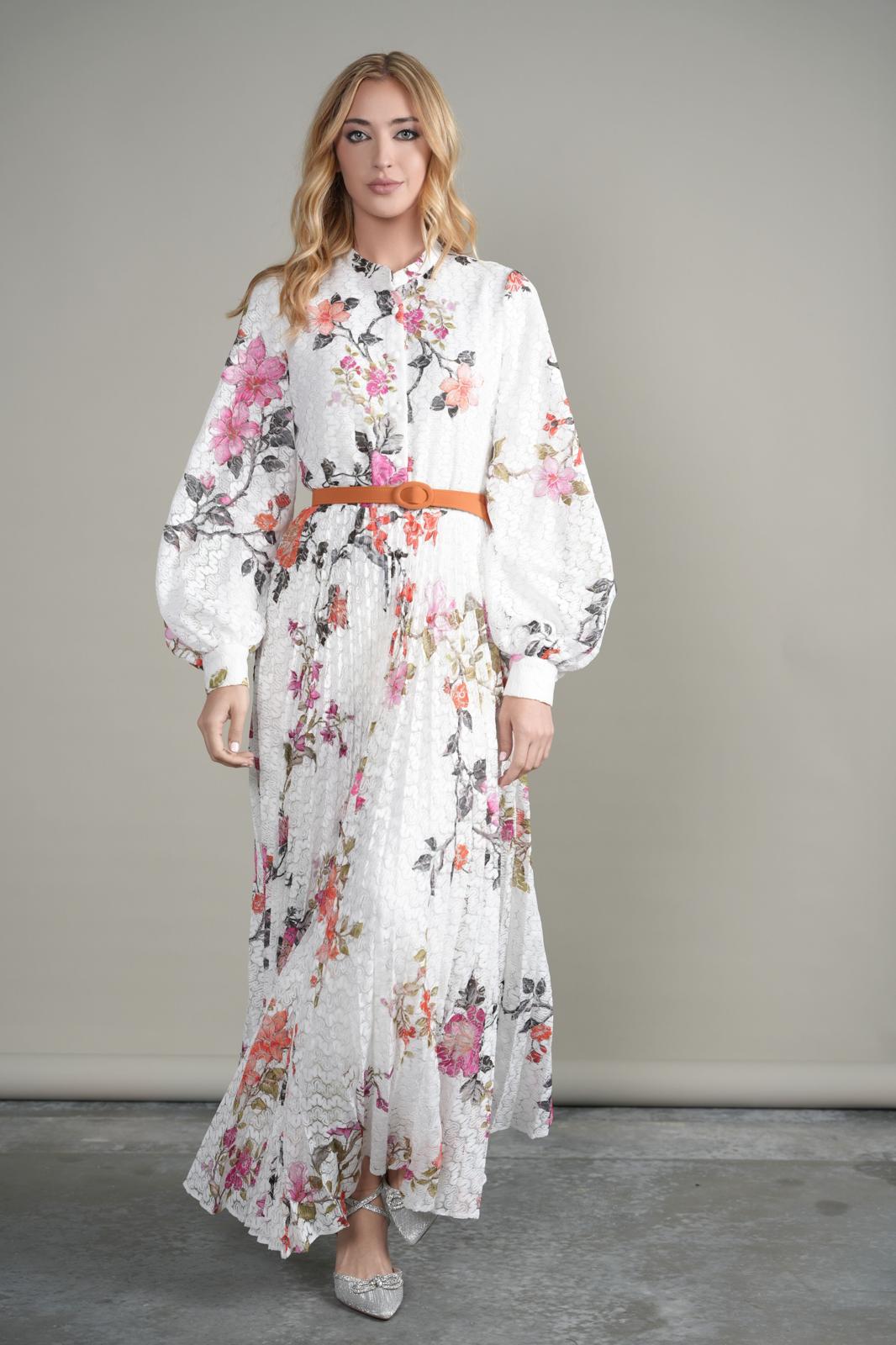 MIK-6240 IVORY&PINK FLORAL DRESS