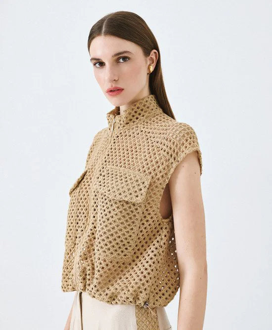 ACC-63-1051-091 BEIGE MESH SLEEVELESS JACKET