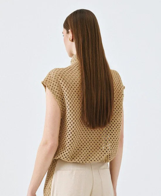 ACC-63-1051-091 BEIGE MESH SLEEVELESS JACKET