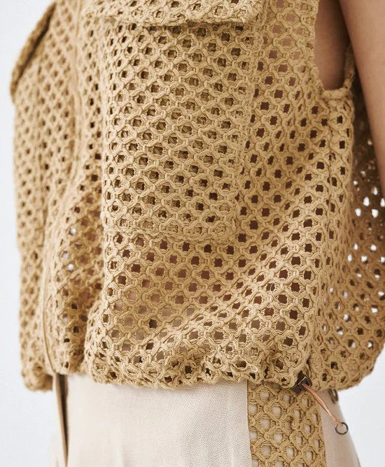ACC-63-1051-091 BEIGE MESH SLEEVELESS JACKET