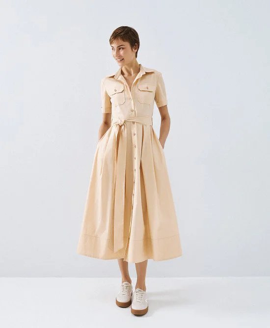 ACC-63-3318-187 BEIGE POCKET SHIRT DRESS