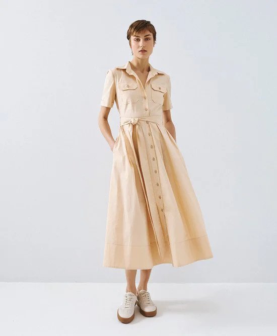 ACC-63-3318-187 BEIGE POCKET SHIRT DRESS