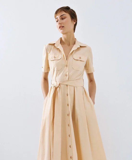 ACC-63-3318-187 BEIGE POCKET SHIRT DRESS