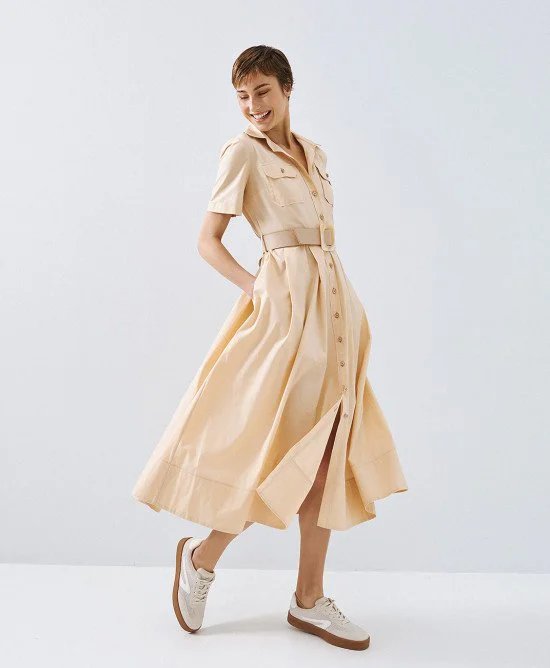 ACC-63-3318-187 BEIGE POCKET SHIRT DRESS