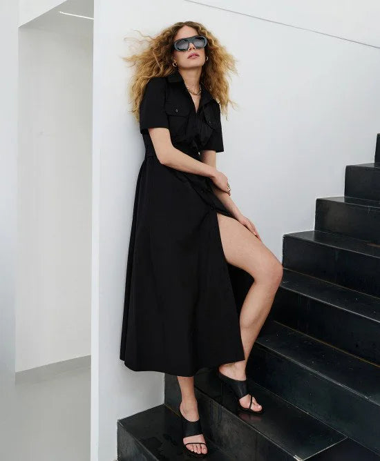 ACC-63-3318-187 BLACK POCKET SHIRT DRESS