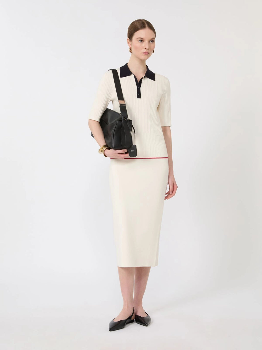 MAX-2616361031 MTOCURI WHITE&BLUE KNIT POLO TOP