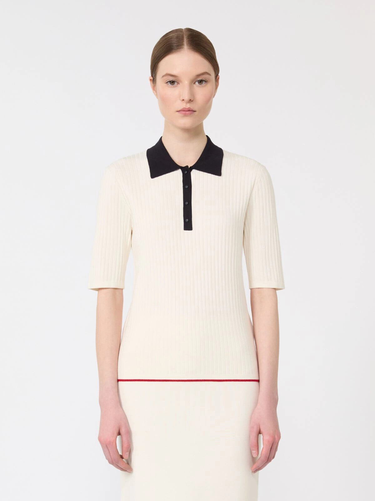 MAX-2616361031 MTOCURI WHITE&BLUE KNIT POLO TOP