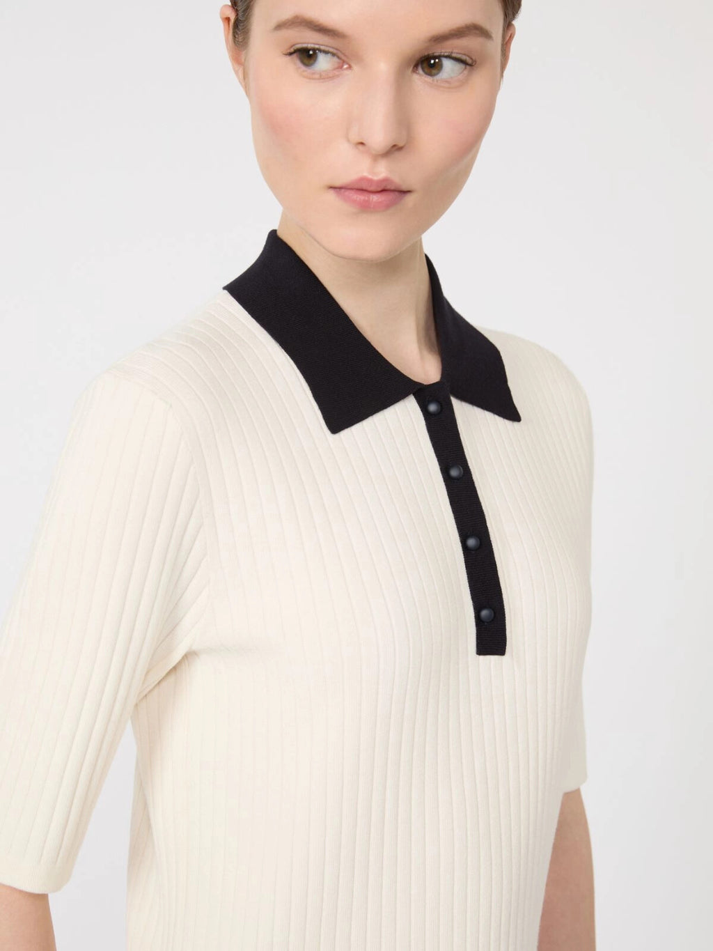 MAX-2616361031 MTOCURI WHITE&BLUE KNIT POLO TOP