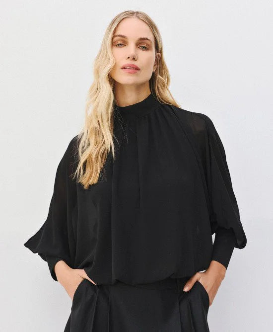 ACC-64-2042-205 BLACK GATHERED BLOUSE