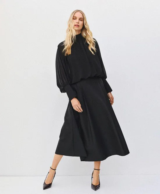 ACC-64-2042-205 BLACK GATHERED BLOUSE