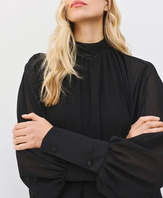 ACC-64-2042-205 BLACK GATHERED BLOUSE