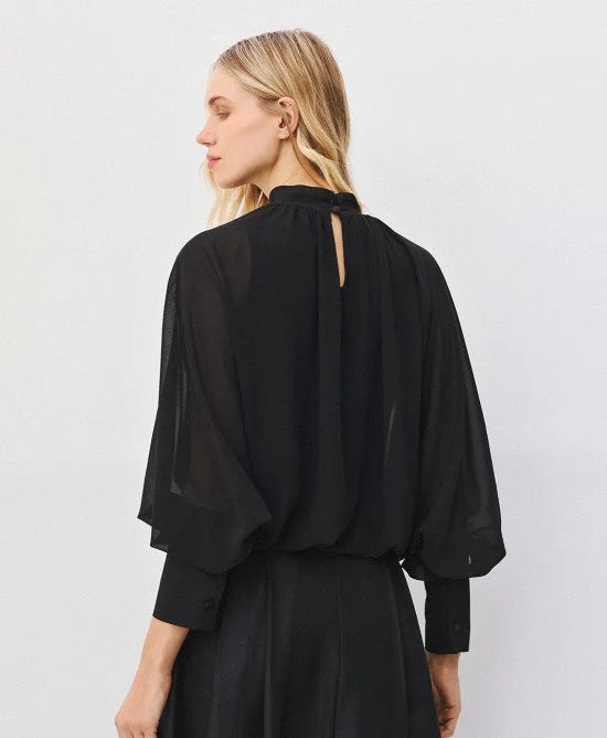 ACC-64-2042-205 BLACK GATHERED BLOUSE
