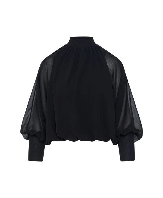 ACC-64-2042-205 BLACK GATHERED BLOUSE