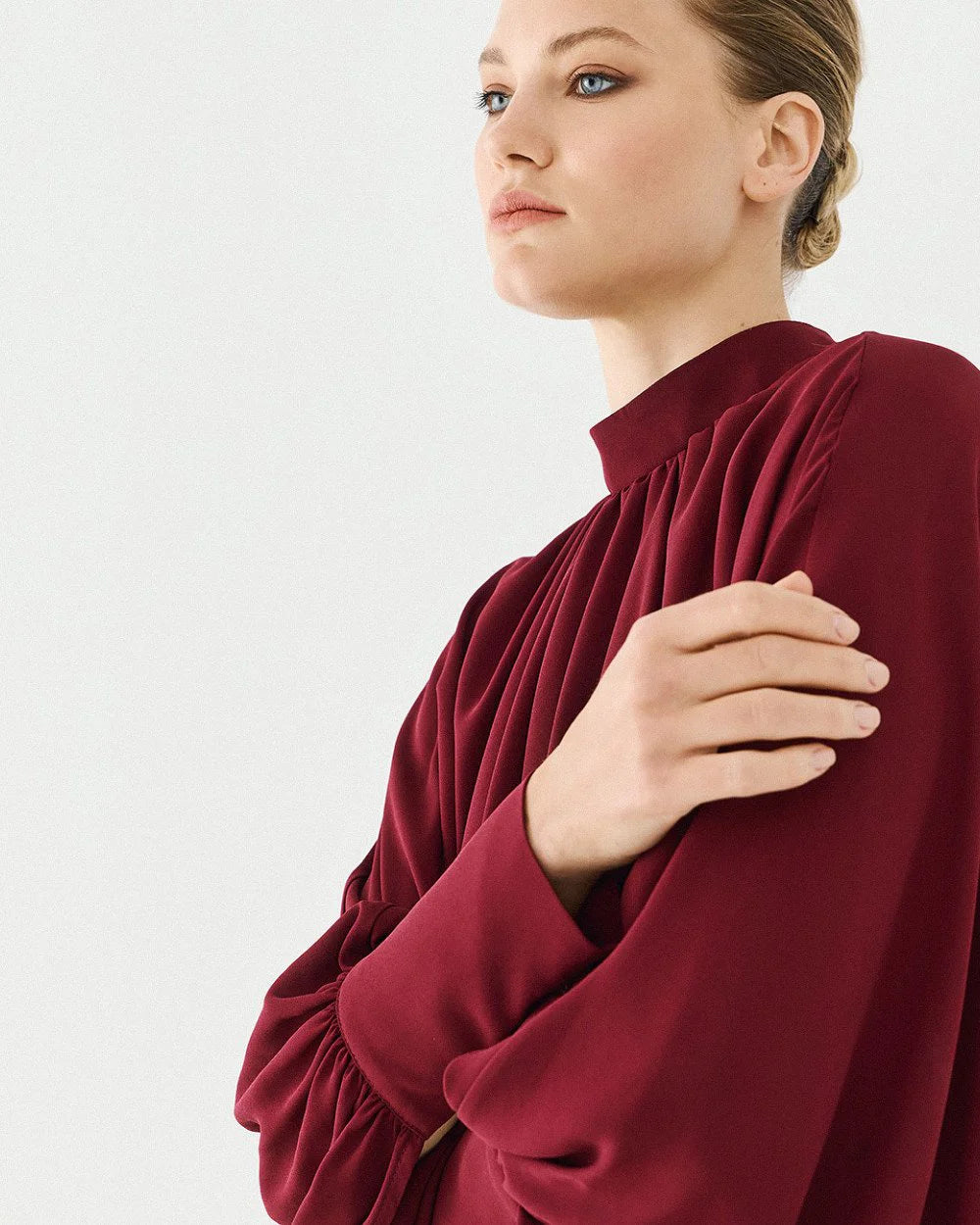 ACC-64-2042-205 BURGANDY GATHERED BLOUSE