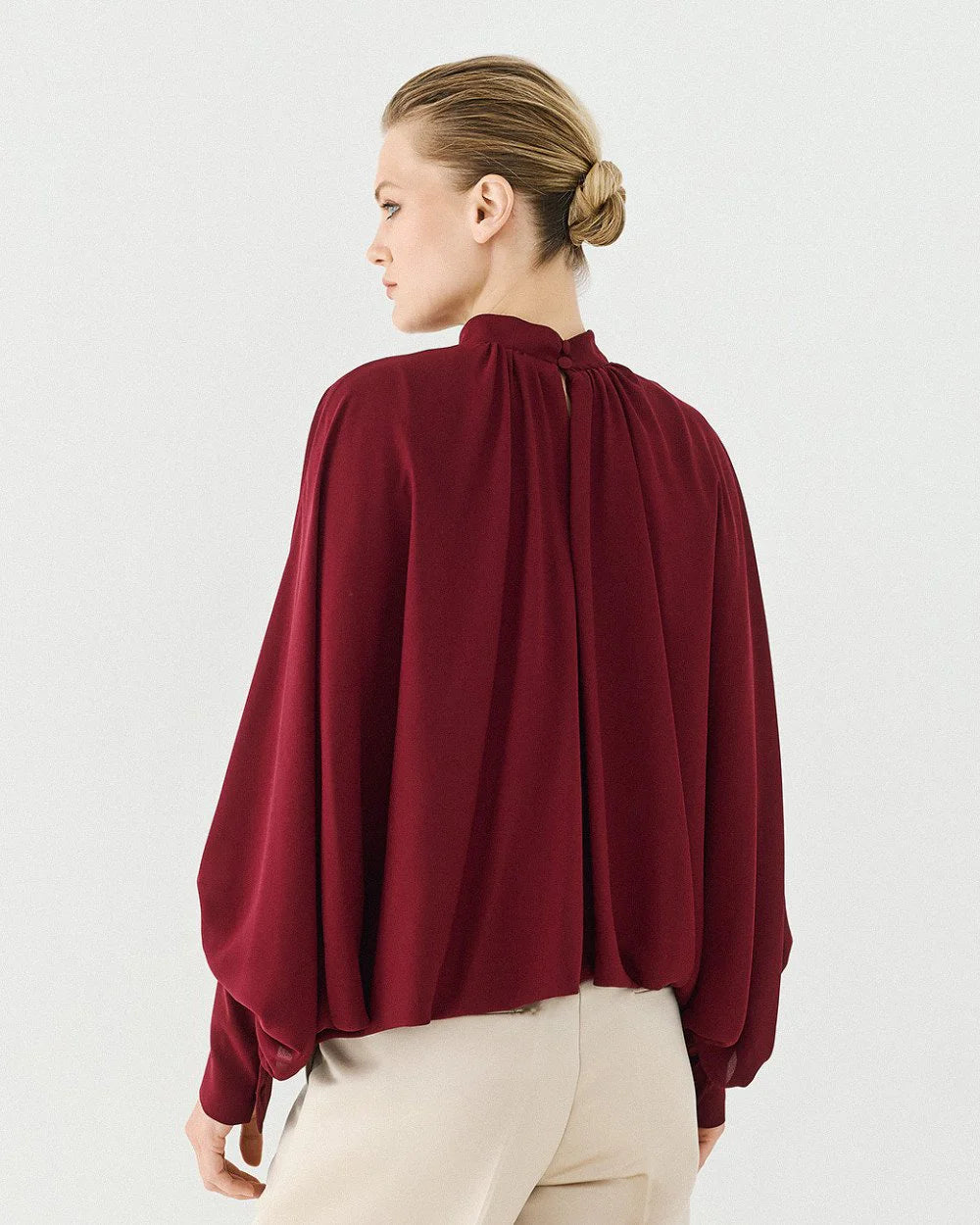 ACC-64-2042-205 BURGANDY GATHERED BLOUSE