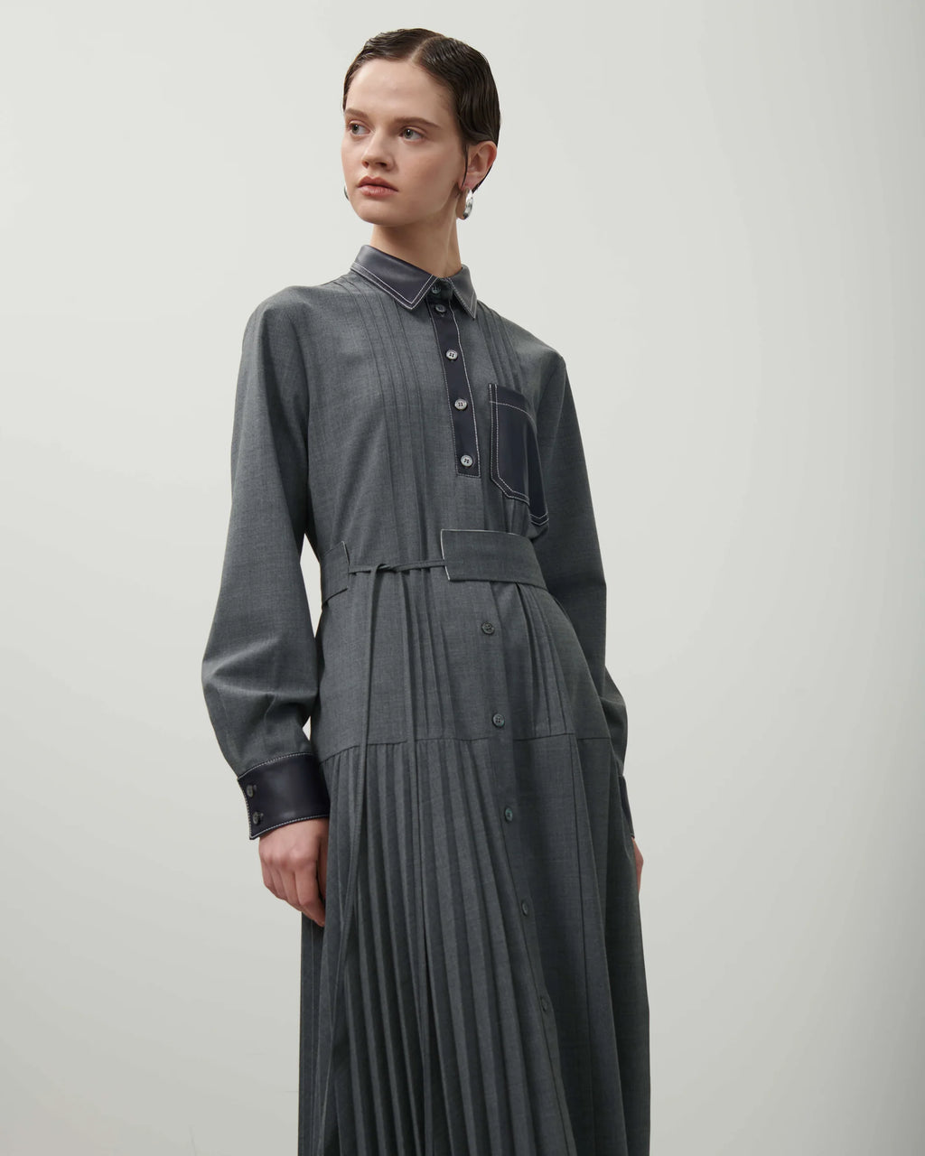 BEA-25FA6593RO99 GREY PLEATED SHIRT DRESS