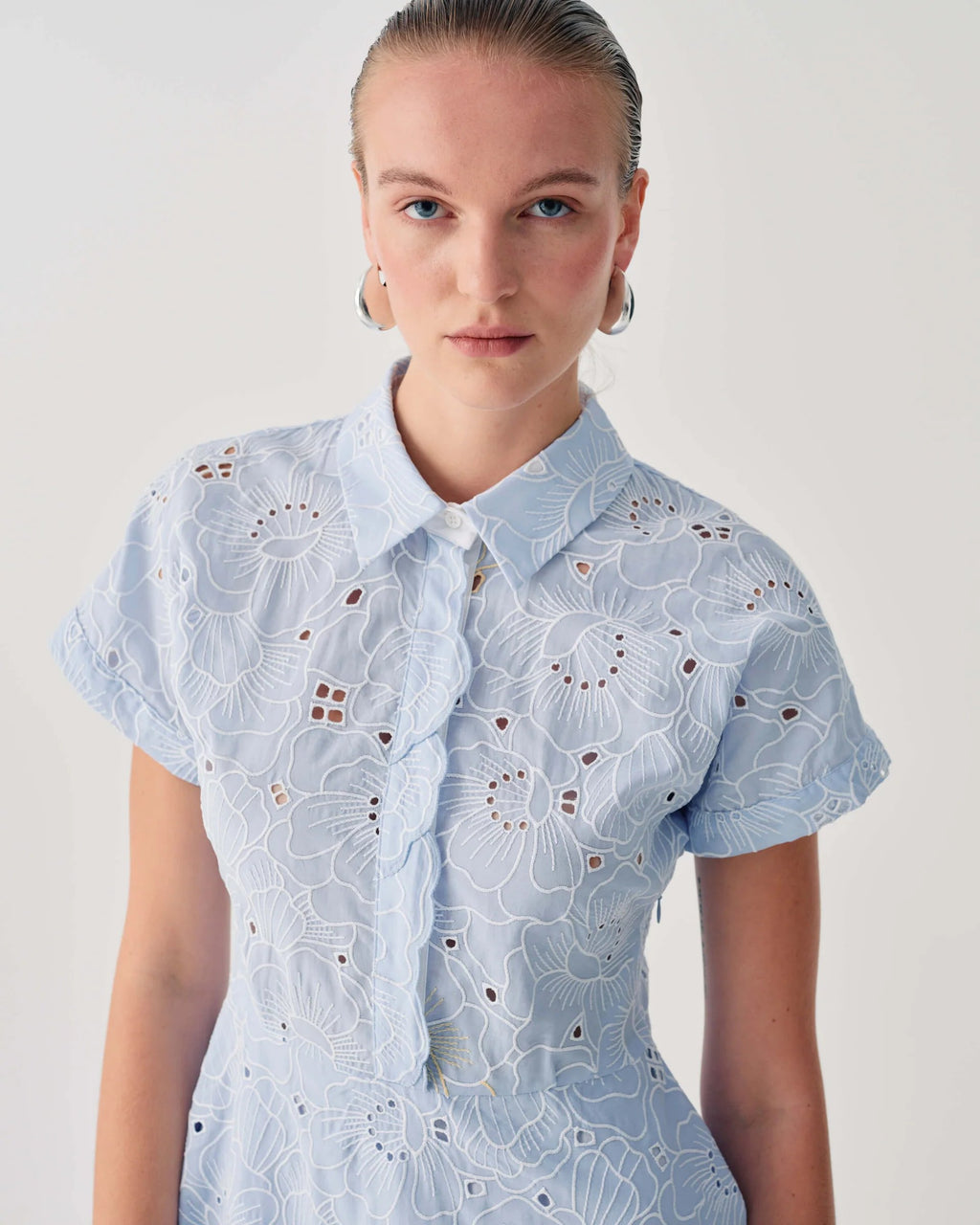 BEA-26FE6698GA2085 LIGHT BLUE BRODERIE DRESS